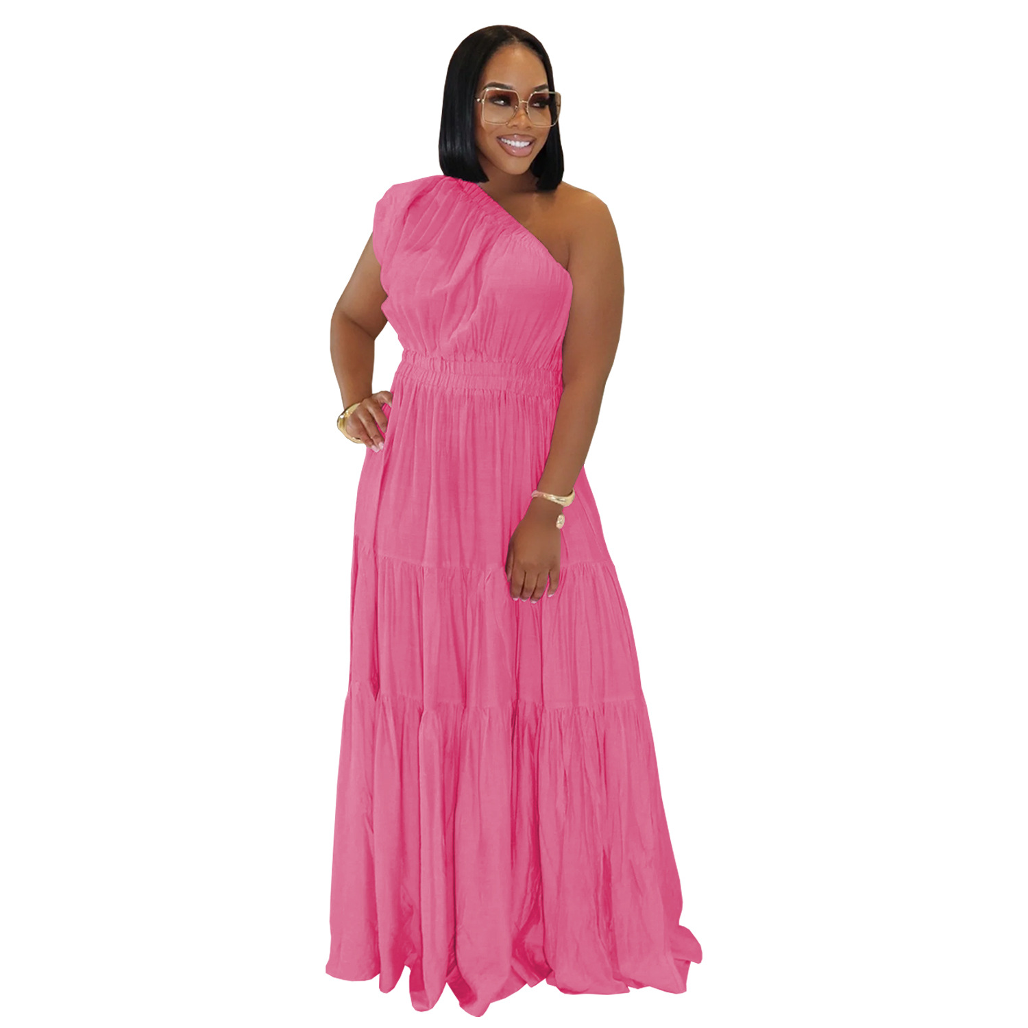 C7389 Aliexpress transfronterizo Amazon Europa y América moda de mujer temperamento de hombro abierto texturas de verano vestido delgado