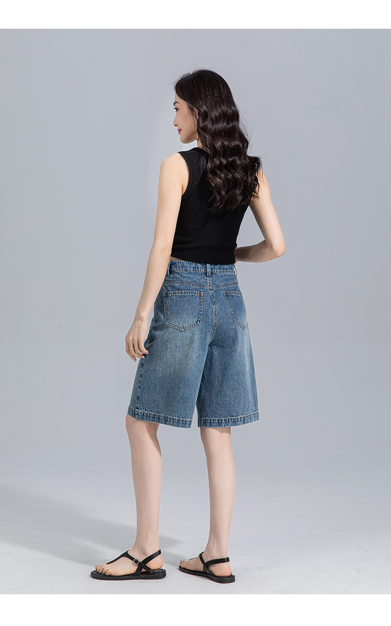 Quần short denim ống rộng cạp cao Xingge dáng suông mùa hè — Màu xanh lam chi tiết 27
