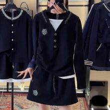 韩版学院风排扣设计长袖上衣半身裙百搭两件套秋季新款轻熟风套装