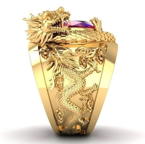 Wish Amazon cross-border new European and American-style diamond ring for men, gold-colored bold dragon-shaped ring—factory wholesale