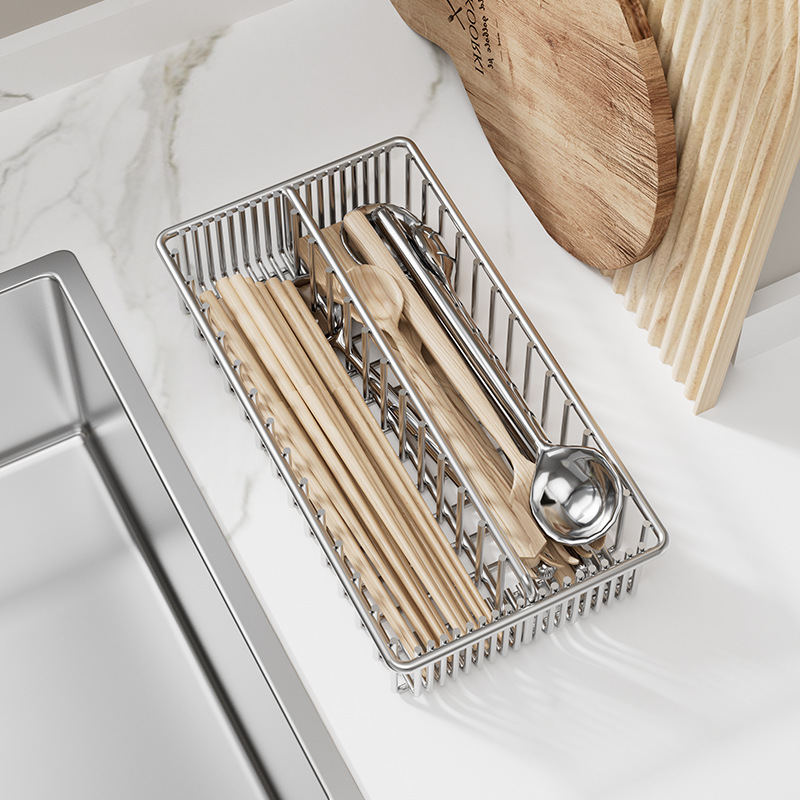 Stainless steel disinfection cabinet chopstick barrel kitchen chopstick cage storage box drain basket pull basket chopstick box spoon tableware compartment