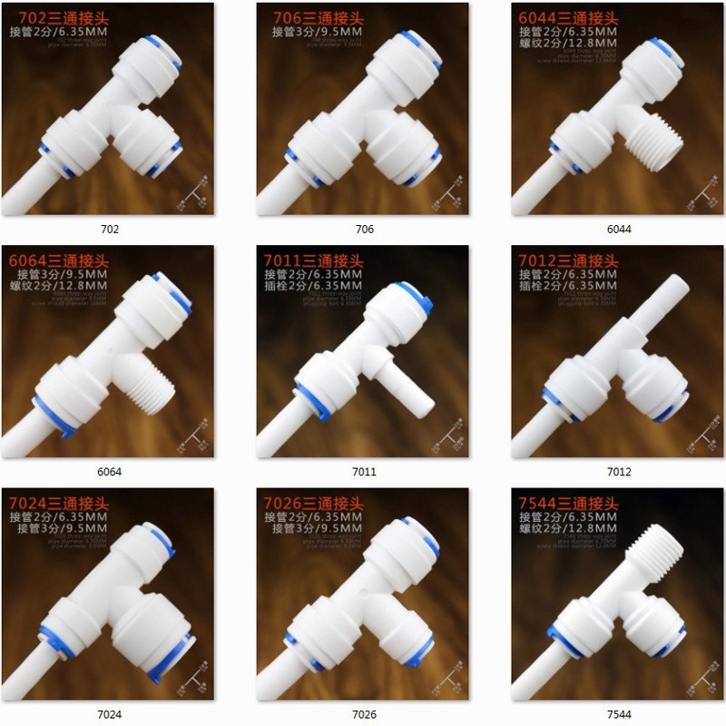 706 conector de tubería de tres puntos máquina ro comercial T-tipo y-tipo conector de tres vías purificador de agua de 3 puntos de tres vías conector de enchufe rápido