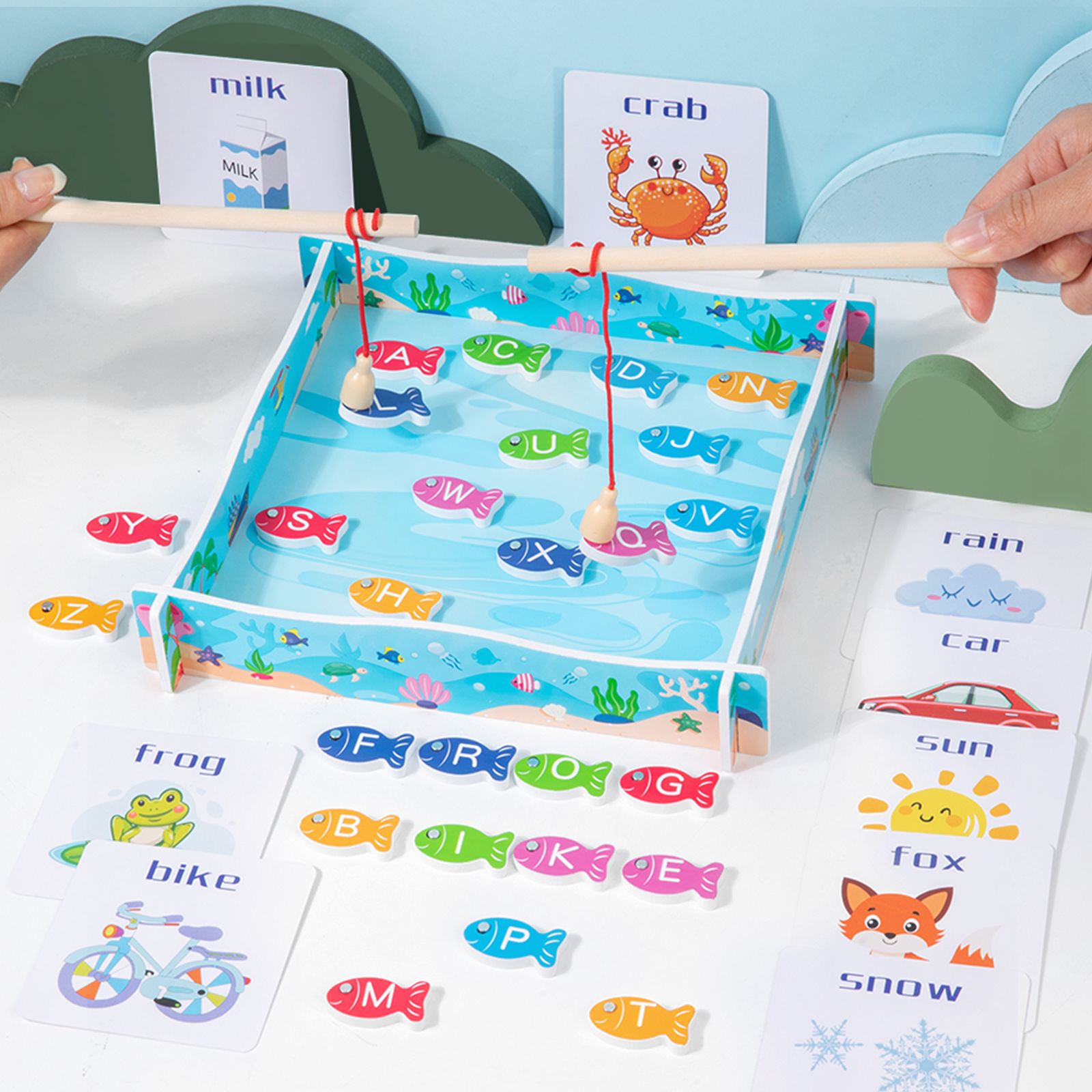 Barril de Madera Juguetes de Pesca Marina educación temprana educativa diversión cognitiva peces magnéticos juego entre padres e hijos al por mayor