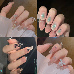 Detachable Wearable Nail Tips, Trendy Bridal Dance Accessories—Wholesale Rhinestone Bow & Sequin Fake Nail Plates