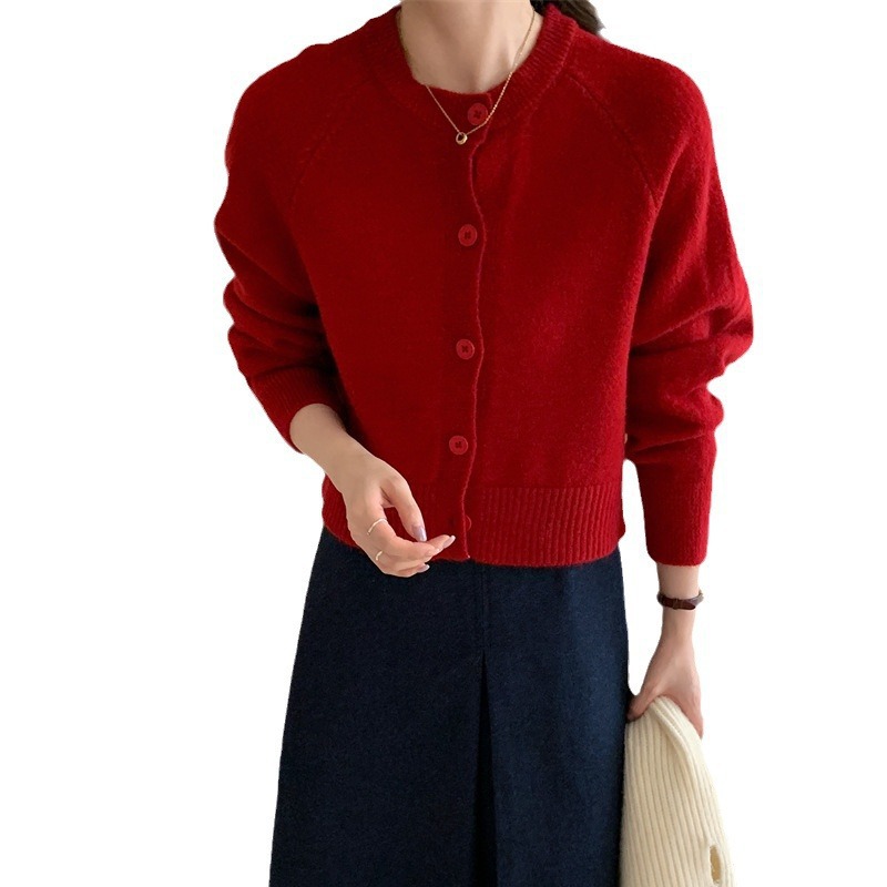 24 Dongpuyuan coreano simple corto cardigan de punto para mujeres otoño nuevo cuello redondo de color sólido image 6