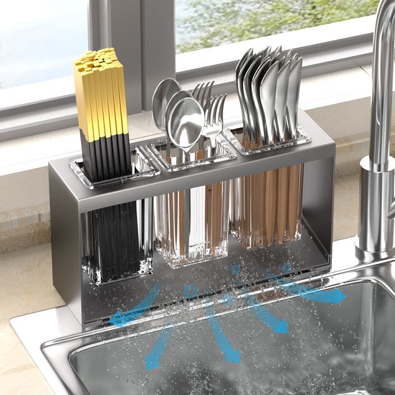 Encimera de cocina, estante para palillos, tubo para palillos domésticos, caja de almacenamiento de drenaje, cuchara multifuncional, tenedor, jaula para palillos de drenaje