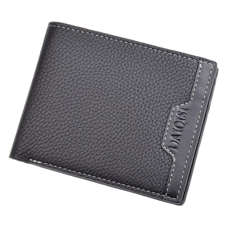 New Men's Wallet, Men's Short Wallet, Young Men's Simple and Fashionable Multi-Card Slot Pebbled Horizontal Style Spliced Wallet
