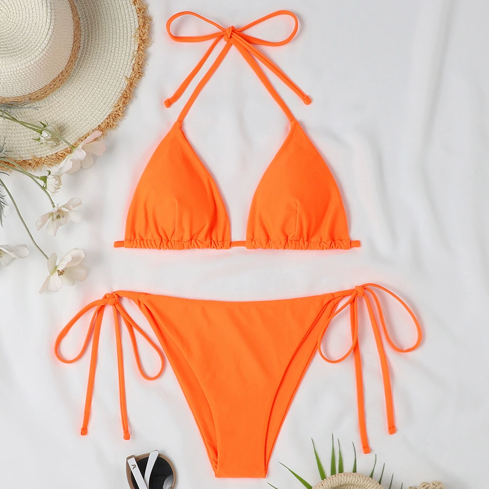 Women's Nylon Bikini Set, Split Top with Cups, Backless Tie, Sizes XS–XL