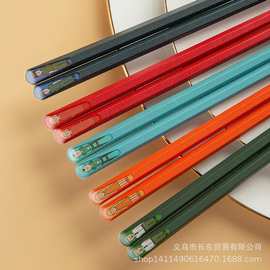 五双装家用防潮防滑五彩合金筷 5双家庭装五色卡通图片合金筷