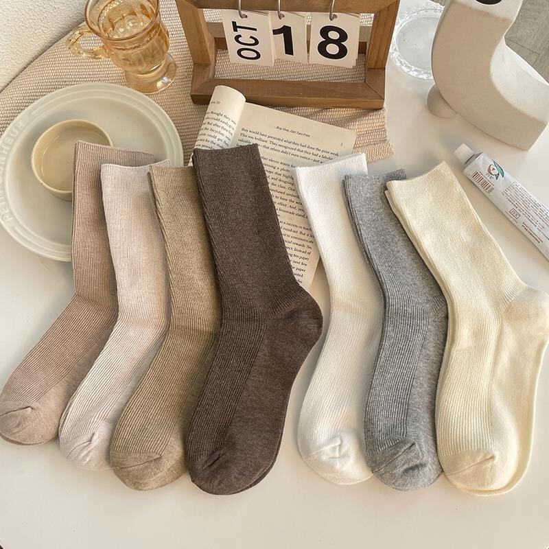 Long Tube Socks for Women, Spring and Autumn, Thickened, Japanese Style, Melard Socks, Mid-Tube Socks, Spring and Autumn, Trendy Brown