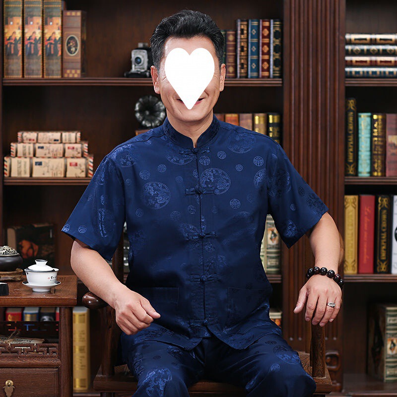 Elderly Tang Suit Men's Grandpa Middle-Aged and Elderly Summer Men's Short-Sleeved Suit Ethnic Style Chinese Retro Dad Style Han Dynasty