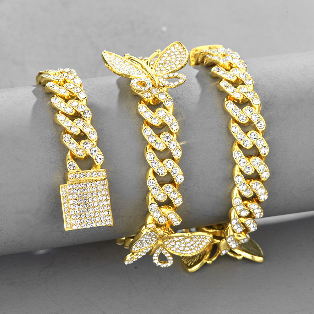 New Butterfly Accessories Cuban Chain 15mm Geometric Hip Hop Bracelet Anklet Necklacepicture5