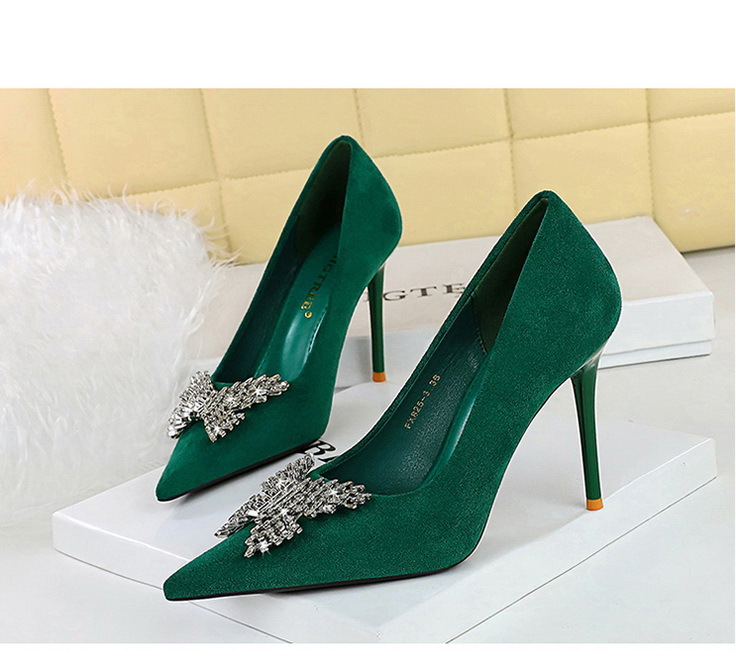 Women's Shoes banquet high heels stiletto women's shoes suede shallow mouth pointed metal butterfly rhinestone single shoes_voghion.com