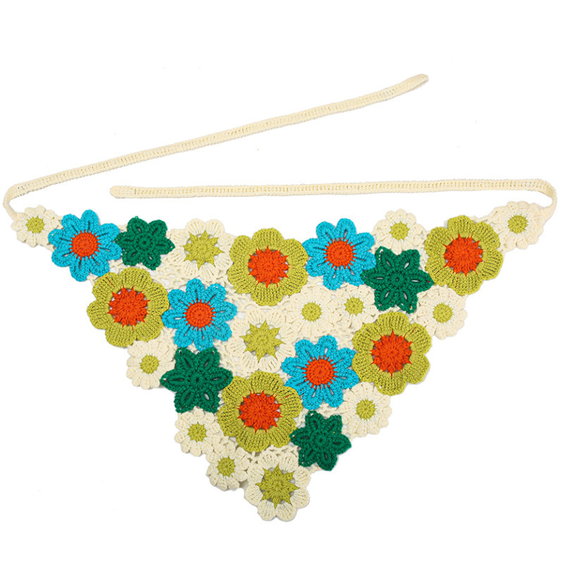 Francia cereza toallas triangulares mujeres primavera y otoño viajes padres-hijos gancho de punto flores hueco pañuelo de arte correa de pelo gorro