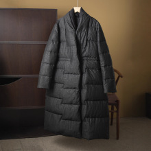 真丝香云纱90白鹅绒中长款羽绒服100桑蚕丝防风收腰保暖外套冬