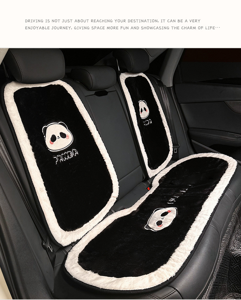 Car seat cushion winter long hair car warm non-slip seat cover monolithic cute cartoon panda universal chair cushion cross-mirror