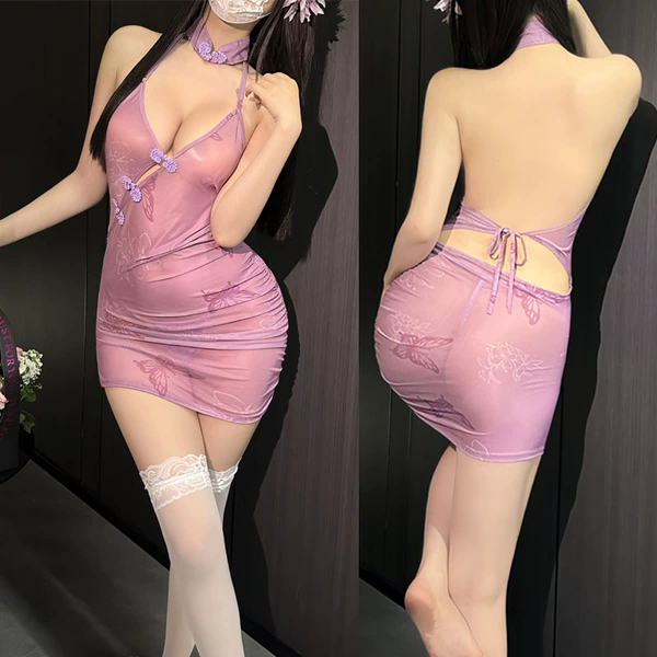 Purple belt, cheongsam, trousers, tights