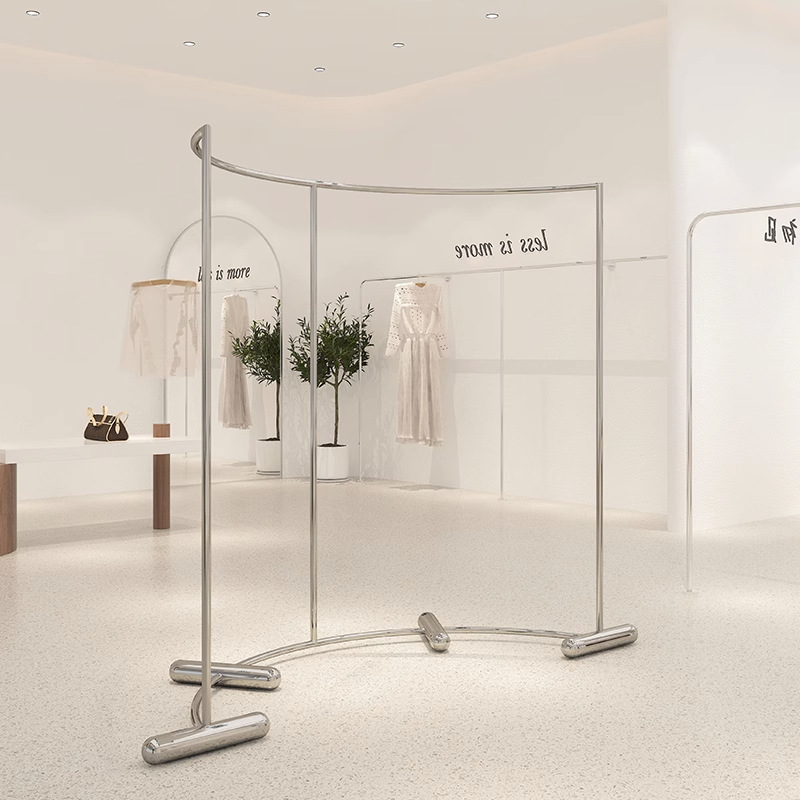 Clothing store display rack arc island hanger floor to ceiling stainless steel display props store middle clothes shelf