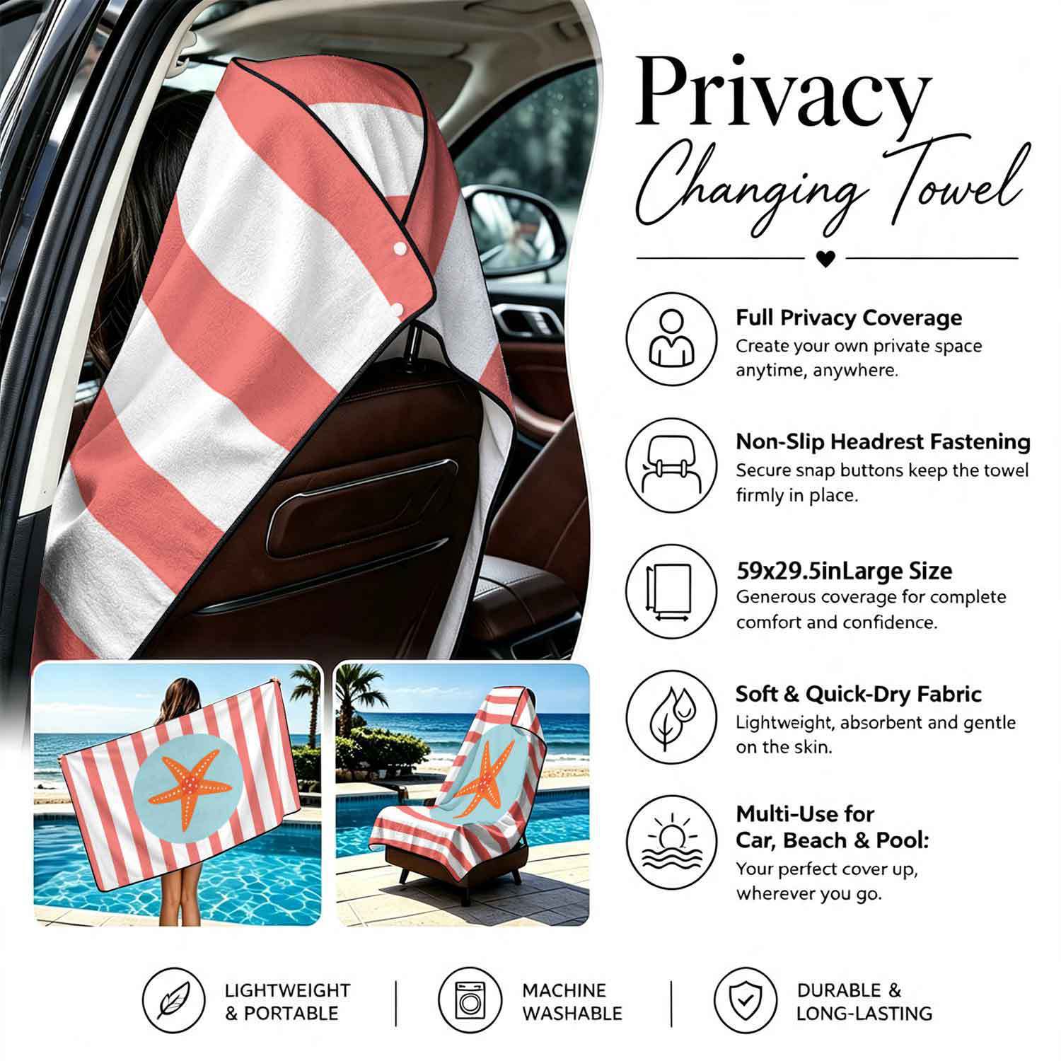 Summer bath towel and car seat cover 2-in-1, ultra-fine fiber outdoor beach and car dual-use universal seat cushion