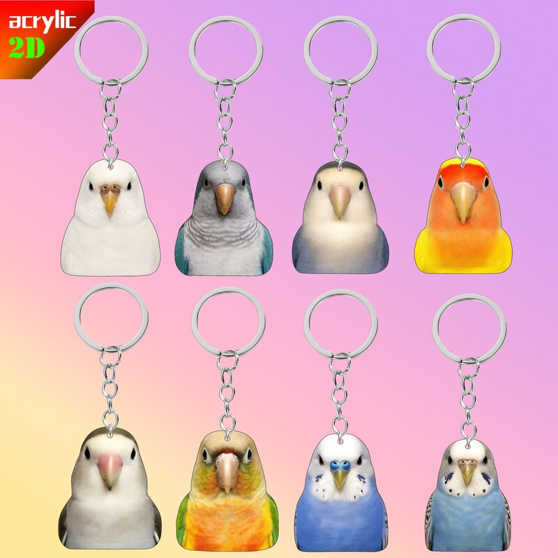 2D Flat Parrot Acrylic Keychain DIY Cute Funny Pet School Bag Pendant Pendant Birthday Gift