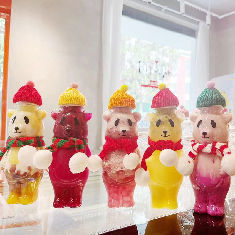 Botella de té de leche panda gigante PET desechable creativo leche botella de té botella de bebida de jugo de plástico botella de oso botella vacía