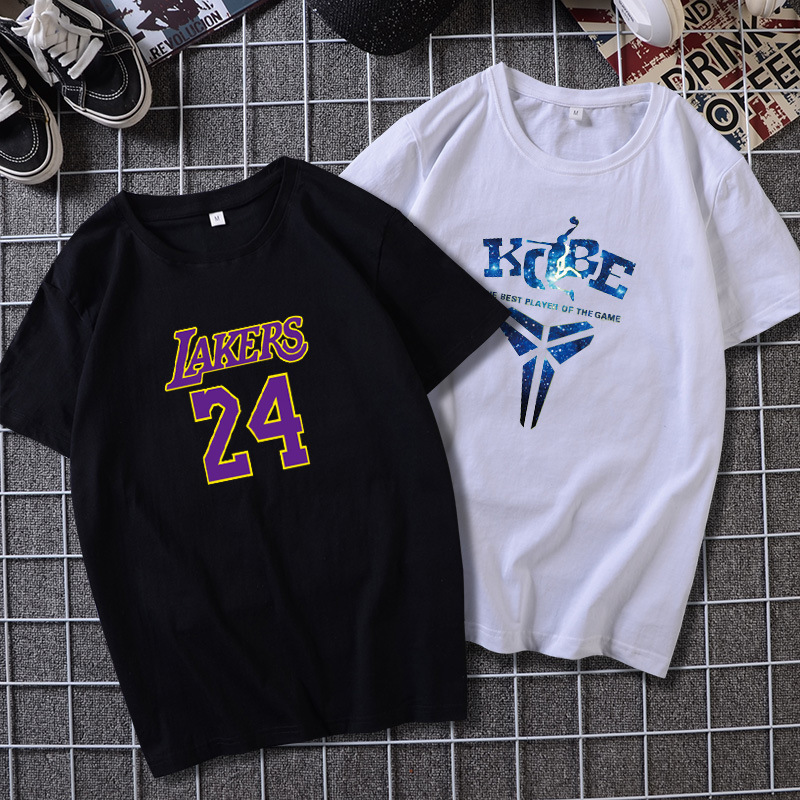 Pure Cotton Short-Sleeved T-Shirt Men's Nba Basketball Uniform Kobe Bryant Lakers Jersey Student Sports Round Neck Loose Trendyy Half-Sleeve