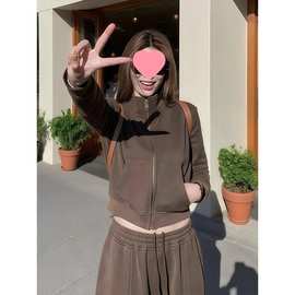 纯欲风拉链卫衣外套工装裤休闲运动遮肉显瘦宽松气质时尚两件套女