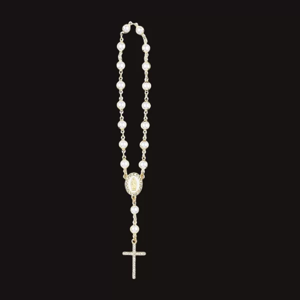 Amazon Temu Best-Selling Imitation Pearl Cross Pendant Baptism Bracelet Car Rearview Mirror Interior Decoration Gift