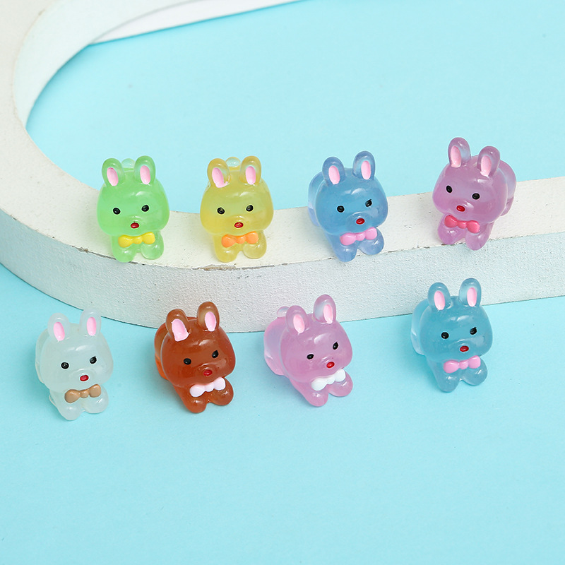 Nuevo luminoso tridimensional conejito diy crema pegamento accesorios hechos a mano accesorios de resina hielo transparente luminoso conejo al por mayor