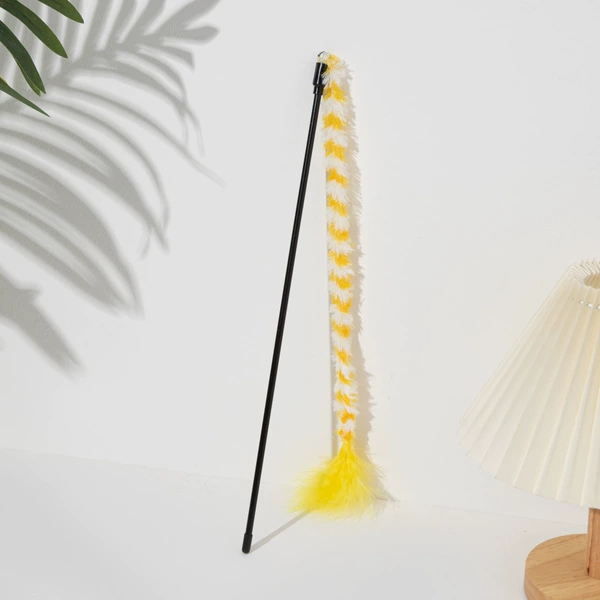 Yellow feather teasing cat stick