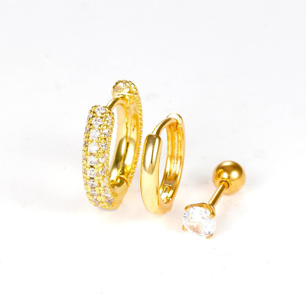 10g Weight Copper Ear Needle Material Zircon Inlay Material Hoop Earrings, Ear Studs Classification 1 Set Quantity Daily Occasion Copper Material Geometric Pattern Women's Gender Plating Design IG Style Style 1 Set IG Style Geometric Plating Copper Zircon Hoop Earrings Ear Studs 9