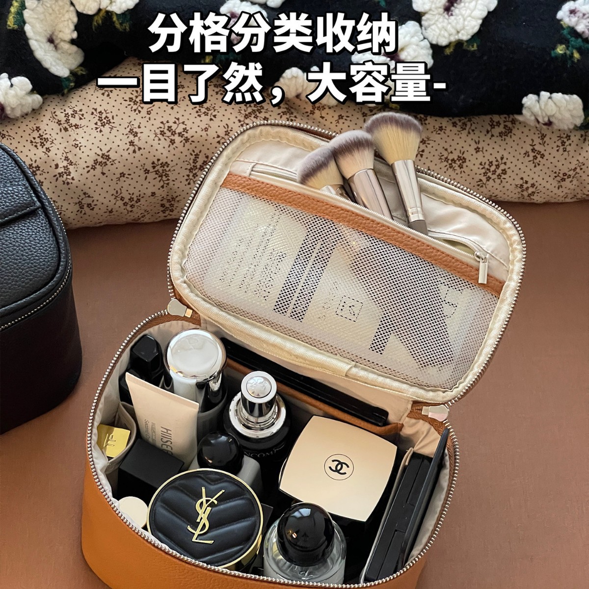 Caja de cosméticos de gran capacidad de cuero de viaje portátil, bolsa de almacenamiento, bolsa de lavado, bolsa de cosméticos portátil para mujer, nuevo estilo 2025