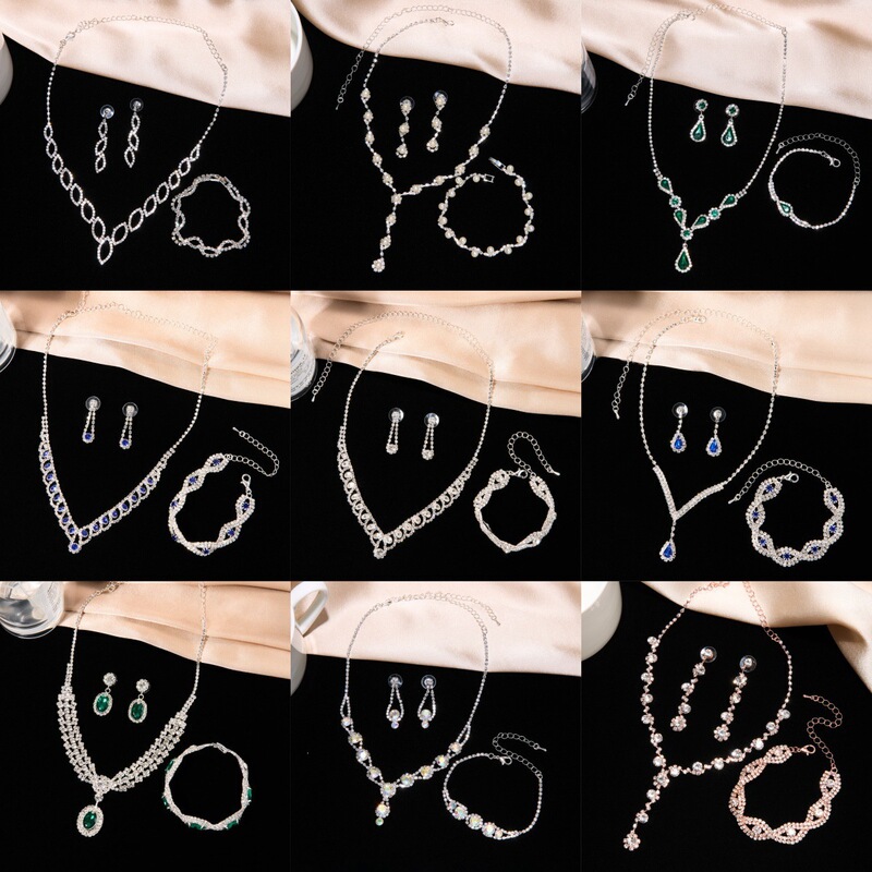 New cross-border INS-style light luxury ultra-shiny crystal claw chain micro-inlaid full diamond zircon necklace and bracelet jewelry set for women New cross-border INS-style light luxury ultra-shiny crystal claw chain micro-inlaid full diamond zircon necklace and bracelet jewelry set for women