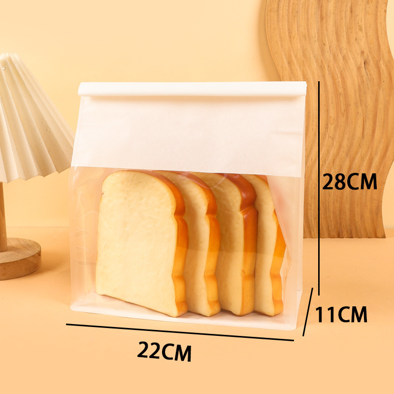 トーストパン包装袋透明窓付き白クラフト紙袋ペストリーベーカリー食品密封袋トーストパン|undefined