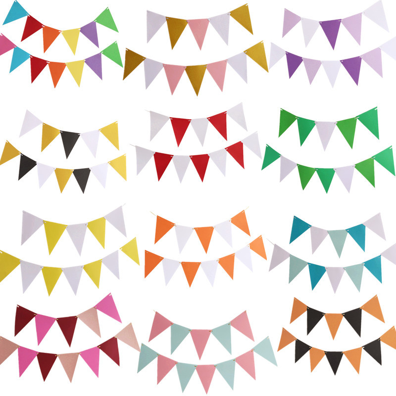 Glitter Paper Triangle Pull Flag Birthday Wedding Party Decoration Supplies Colorful Flag Holiday Scene Layout Banner String Flag