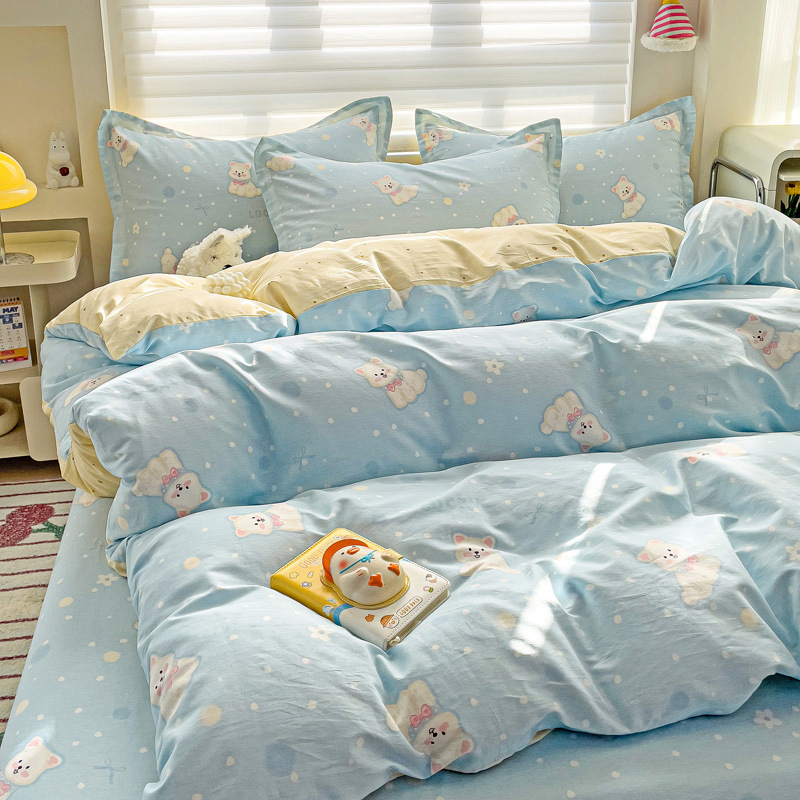 100% algodón cuatro piezas dormitorio de estudiantes de algodón dibujos animados sábanas de cama de tres piezas de ropa de cama