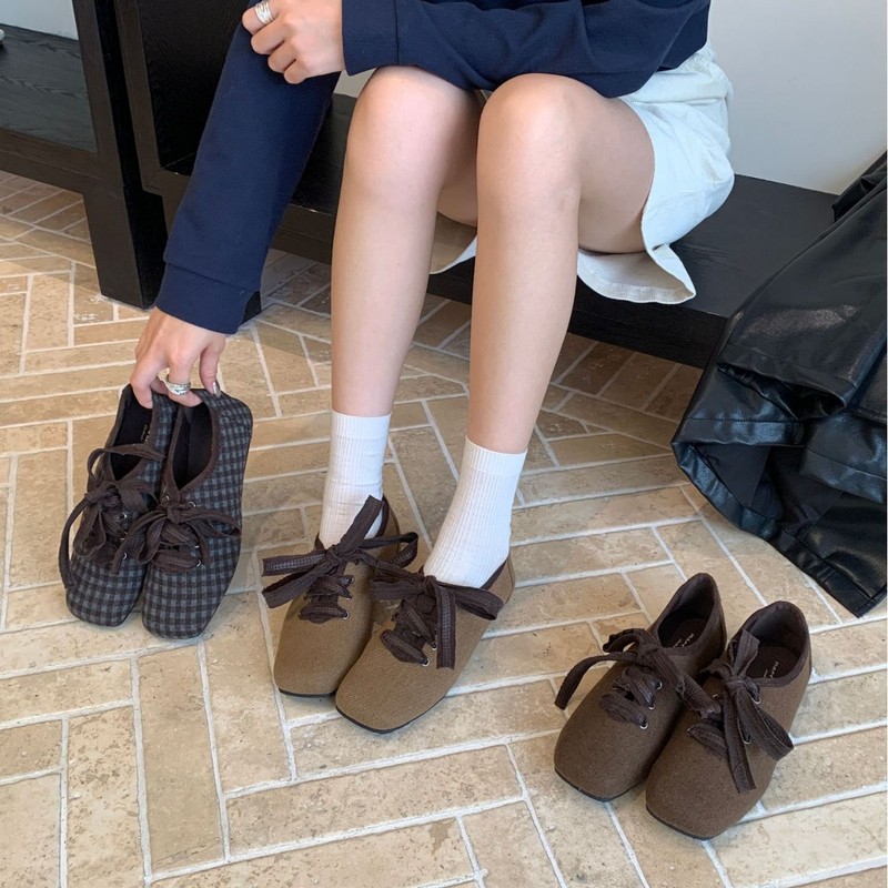 复古韩版时尚方头单鞋女鞋子2025年秋季新款百搭系带平底休闲鞋子|undefined