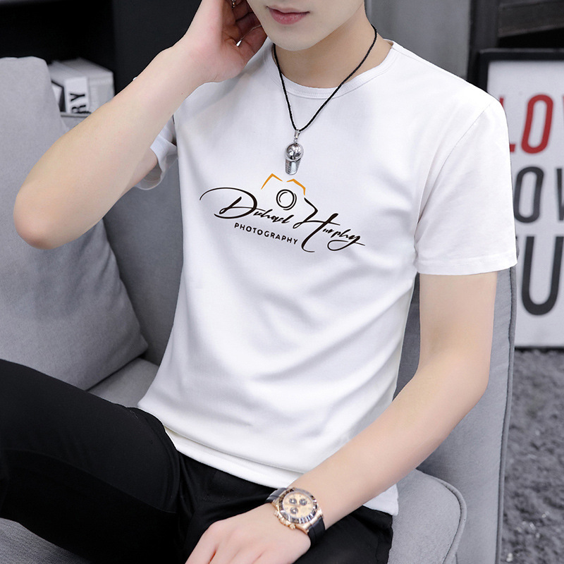 High Quality Men's Short-Sleeved T-Shirt Round Neck Top Summer Trendyy Printed Half-Sleeved T-Shirt Bottoming Shirt
