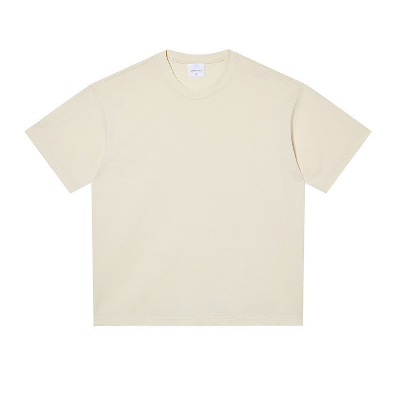 Spot 240g Camiseta de manga corta pesada de doble hilo para hombre verano blanco suelto algodón puro color sólido hombro caída media manga personalizada t