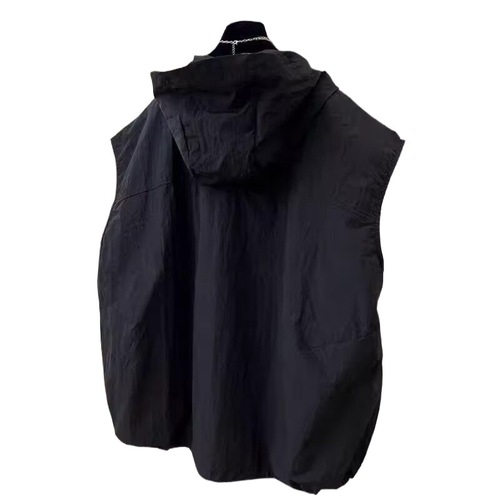 Summer workwear zipper design sleeveless T-shirt men Korean version trend casual couple hooded waistcoat vest loose