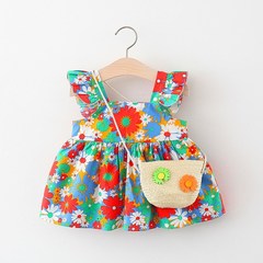 1059 Children's Clothing Wholesale Summer New Korean Style Girls Floral Skirt Summer Baby Princess Fashion Dress Free Bag