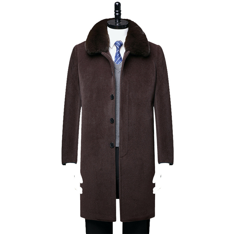 2025冬装加绒加厚男士羊绒大衣长款过膝保暖中年毛呢子外套风衣男