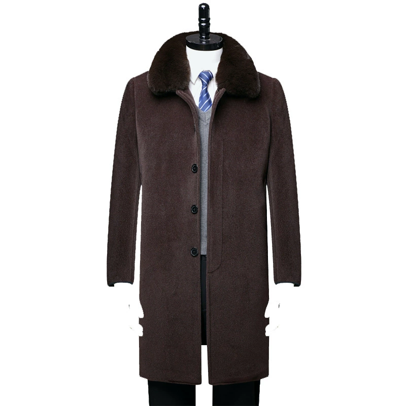 Зимняя одежда 2022 года, утепленное мужское кашемировое пальто на флисовой подкладке, длинное теплое шерстяное пальто до колен для мужчин среднего возраста