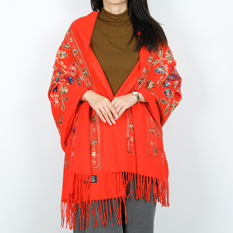 Natural fresco estilo nacional bufandas de flores de moda de mujer gran chal turismo vestir con bordas gruesas y cálidas con mayorista