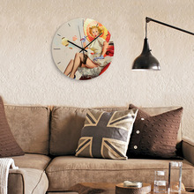 跨境热卖 油画人物图案 撑伞的少女 彩色钟表 静音卧室客厅装饰