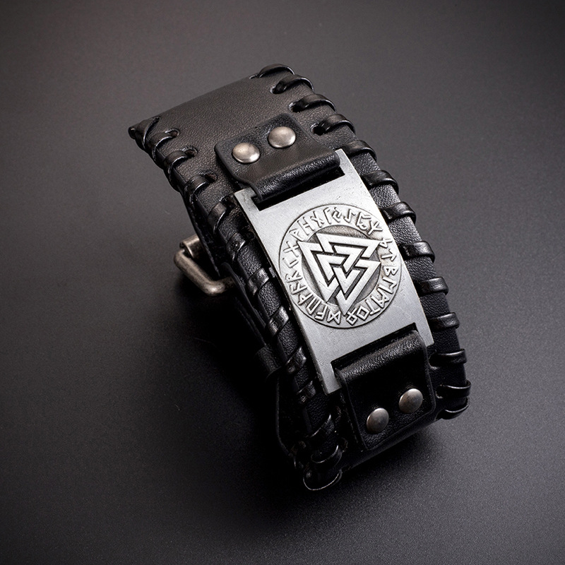Fashion Viking Totem Triangle Energy Leather Woven Bracelet