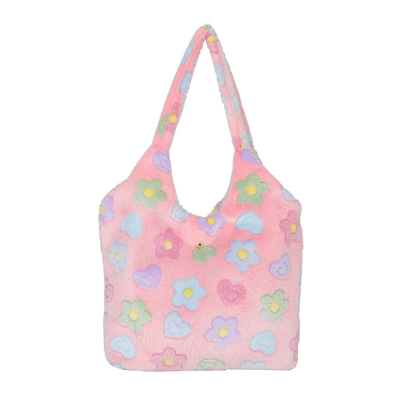 Moda suave simple elegante de gran capacidad de la felpa del bolso de hombro para las mujeres 2023 Otoño e Invierno Nuevo estilo Coreano bolsa de asas