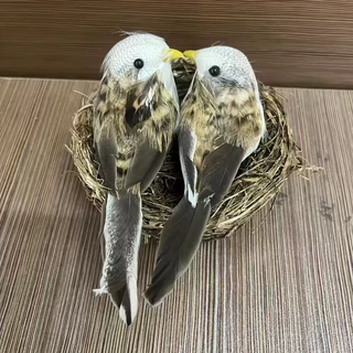 田园仿真小鸟装饰品摆件麻雀鸟巢鸟窝鸟蛋羽毛乡村带夹子麻雀鸟