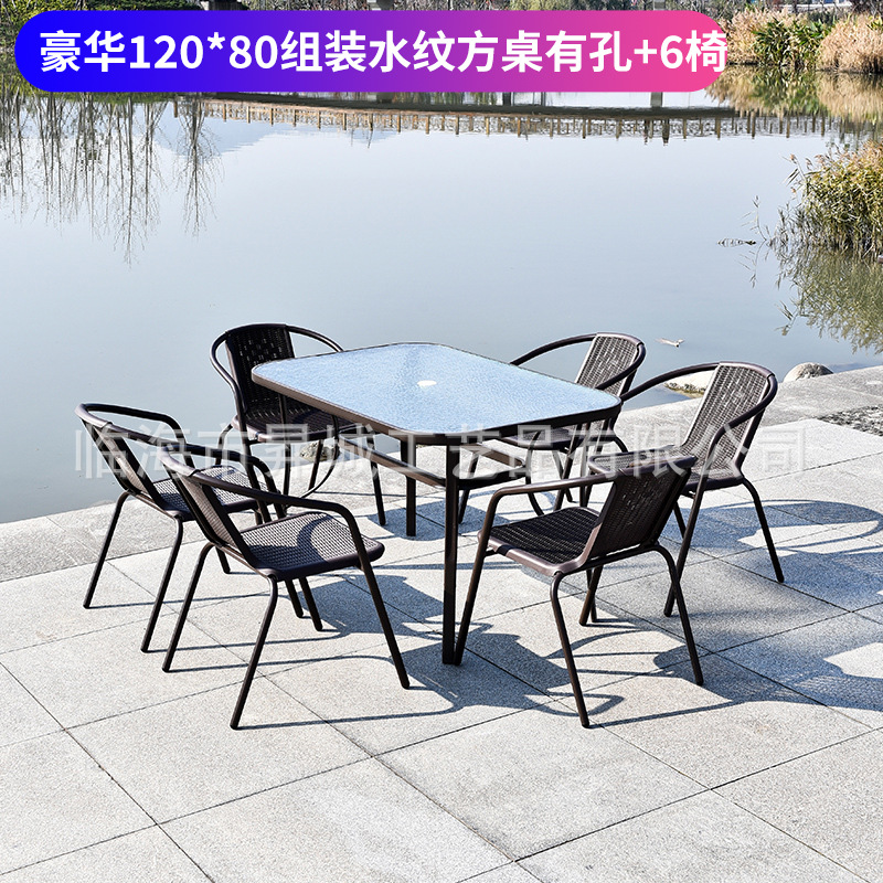 구멍이 있는 고급스러운 120*80 조립된 물 패턴 직사각형 테이블 + 의자 6개