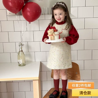 【清仓款】女童气质氛围感加厚毛呢拜年礼服裙彩点小香风背心裙